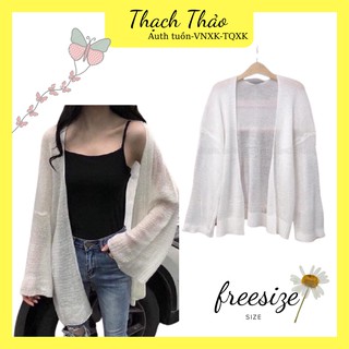 Áo cardigan len mỏng phong cách Hàn Quốc, áo khoác cardigan trắng freesize vintage