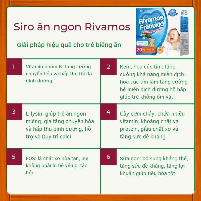 Siro ăn ngon cho trẻ, tăng cân, tăng cường đề kháng, giảm táo bón cho bé (Rivamos Frabukid)