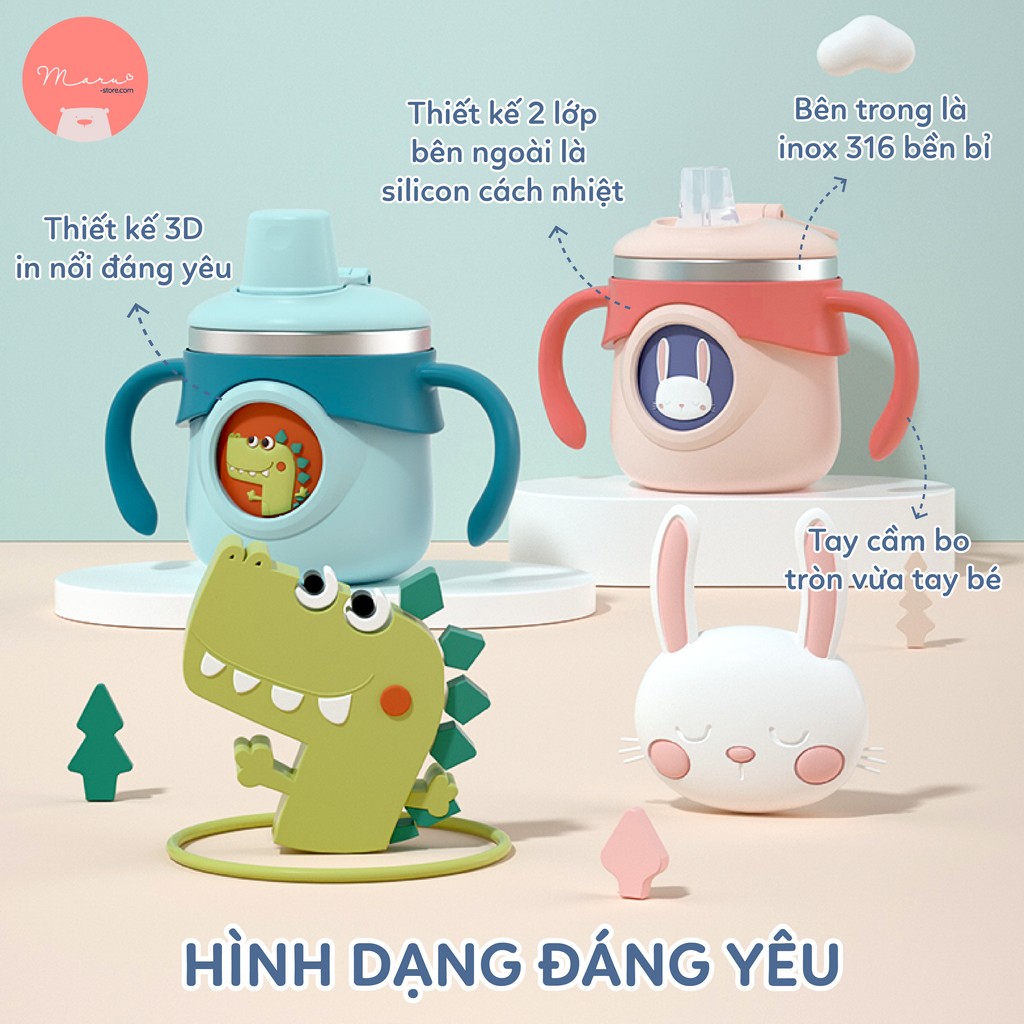 [Có sẵn] Bình sữa hoạt hình 3D | 260ml inox 316 | KUB