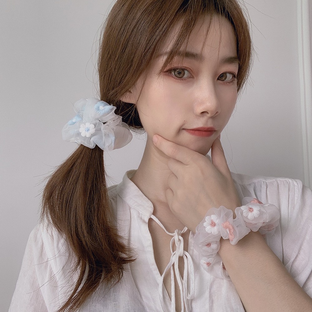 Dây buộc tóc scrunchies thêu hoa cao cấp