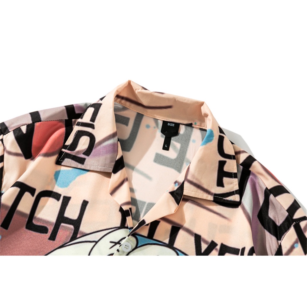 Áo sơ mi ngắn tay dáng rộng in hình hoạt hình thời trang dành cho nam 2022