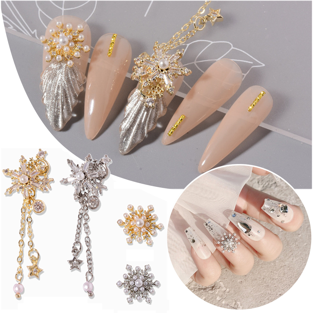 [Hàng mới về] Trang sức trang trí móng tay tự làm đính đá zircon nhân tạo hình bông tuyết 3D sáng bóng
