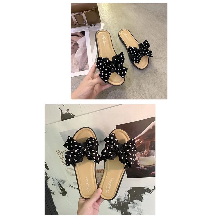 Dép lê nơ nữ chấm bi hàng Quảng Châu loại 1 - đi chơi cute phong cách