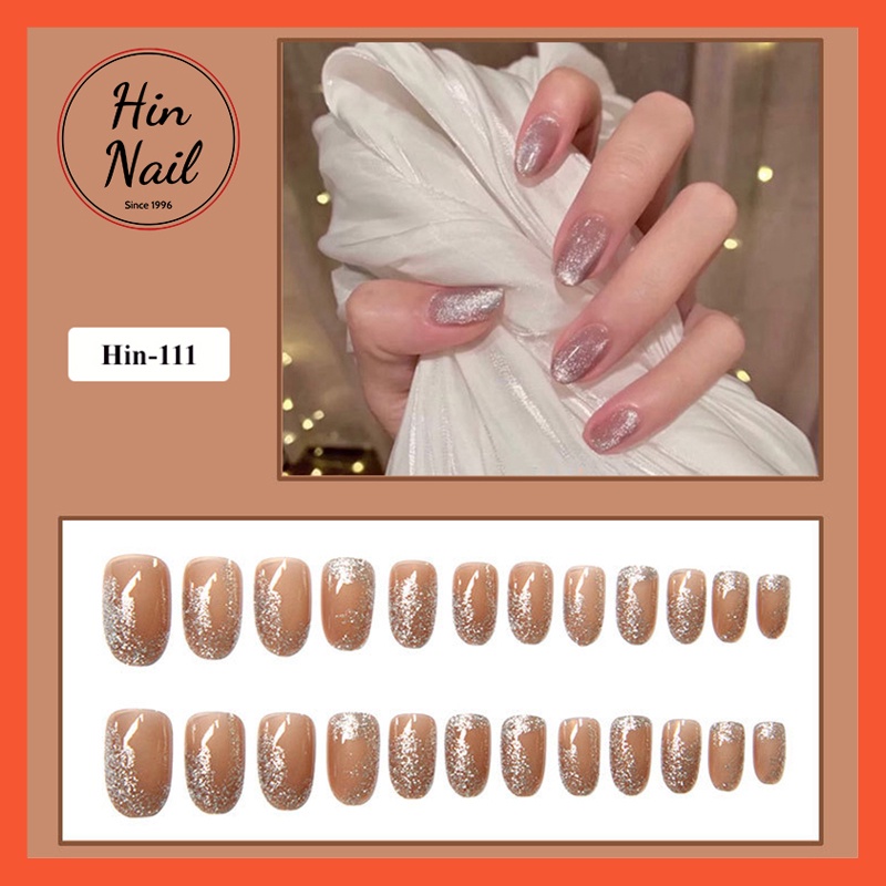 móng giả kèm keo nâu ánh nhũ Hin Nail