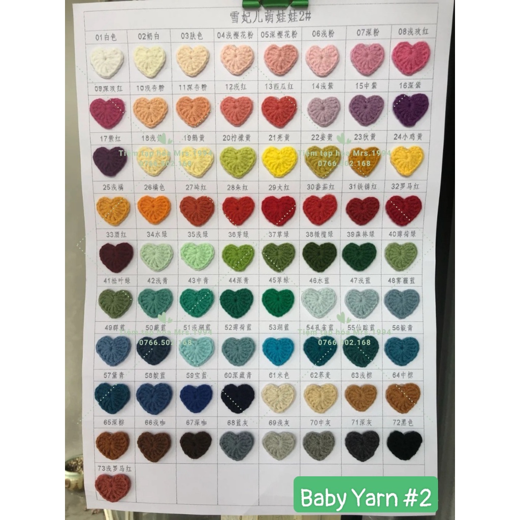 MỚI/ BỘ 73 MÀU [50gram-BabyYarn#2/ 4 sợi] -Len móc sợi baby yarn số 2 - Móc Thú - Phụ Kiện Tóc siêu đẹp