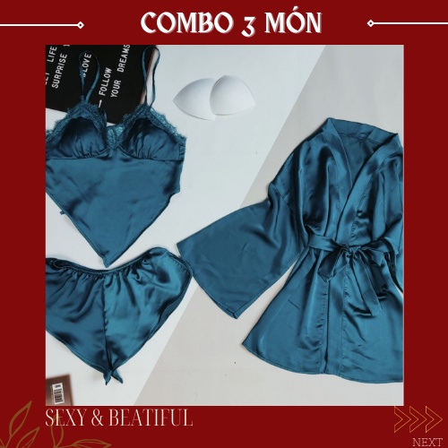 Đồ Bộ Ngủ Combo 3 Món 💖𝐒𝐀𝐍𝐆 𝐂𝐇𝐀̉𝐍𝐇💖 Đùi Yếm Có Áo Choàng Mẫu Lạ Siêu Đẹp, Chất Satin Cao Cấp - Size < 62kg - Sun Shop | BigBuy360 - bigbuy360.vn