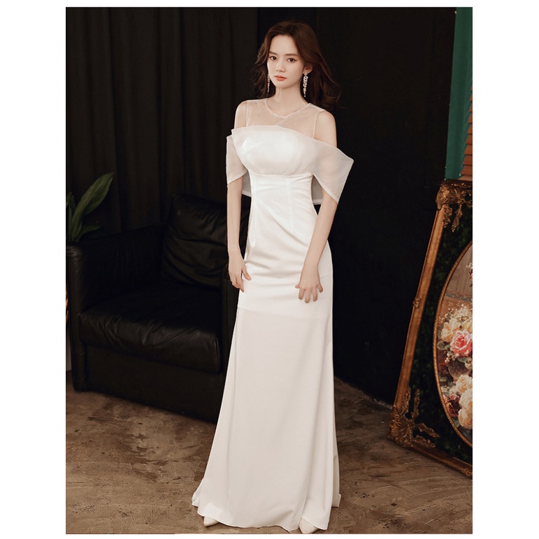 Đầm Đuôi Cá Dự Tiệc Dáng Ôm Màu Trắng Phong Cách Thời Trang Pháp Dành Cho Nữ