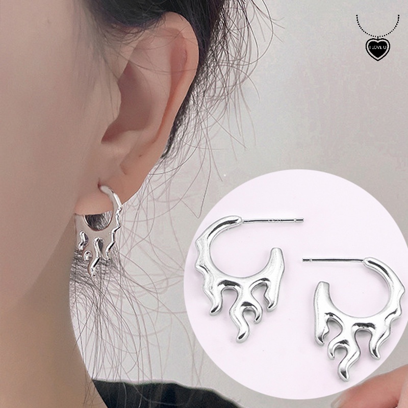 1 Đôi Bông Tai Hình Ngọn Lửa Bằng Đồng Sáng Tạo / Bạc Thời Trang