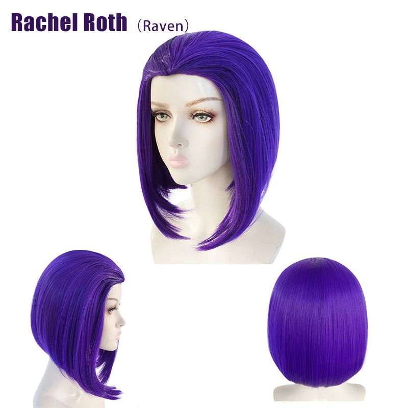 Rachel Roth Raven Cosplay Wig Purple Short Hair Halloween Accessories Props Girl gift