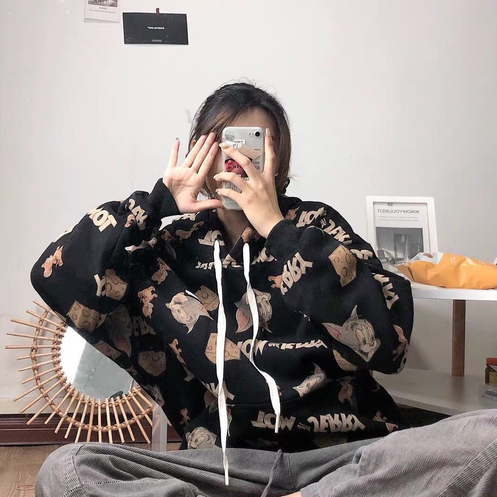 Áo hoodie ulzzang nam nữ unisex form rộng họa tiết Tom&Jerry phong cách Hàn Quốc