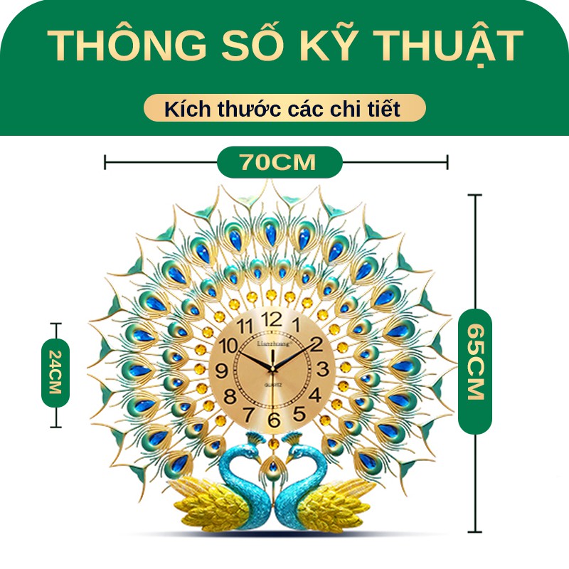 [SALES 3 NGÀY] Đồng Hồ Treo Tường Con Công Trang Trí Phòng Khách Chính Hãng Bảo Hành 36 Tháng