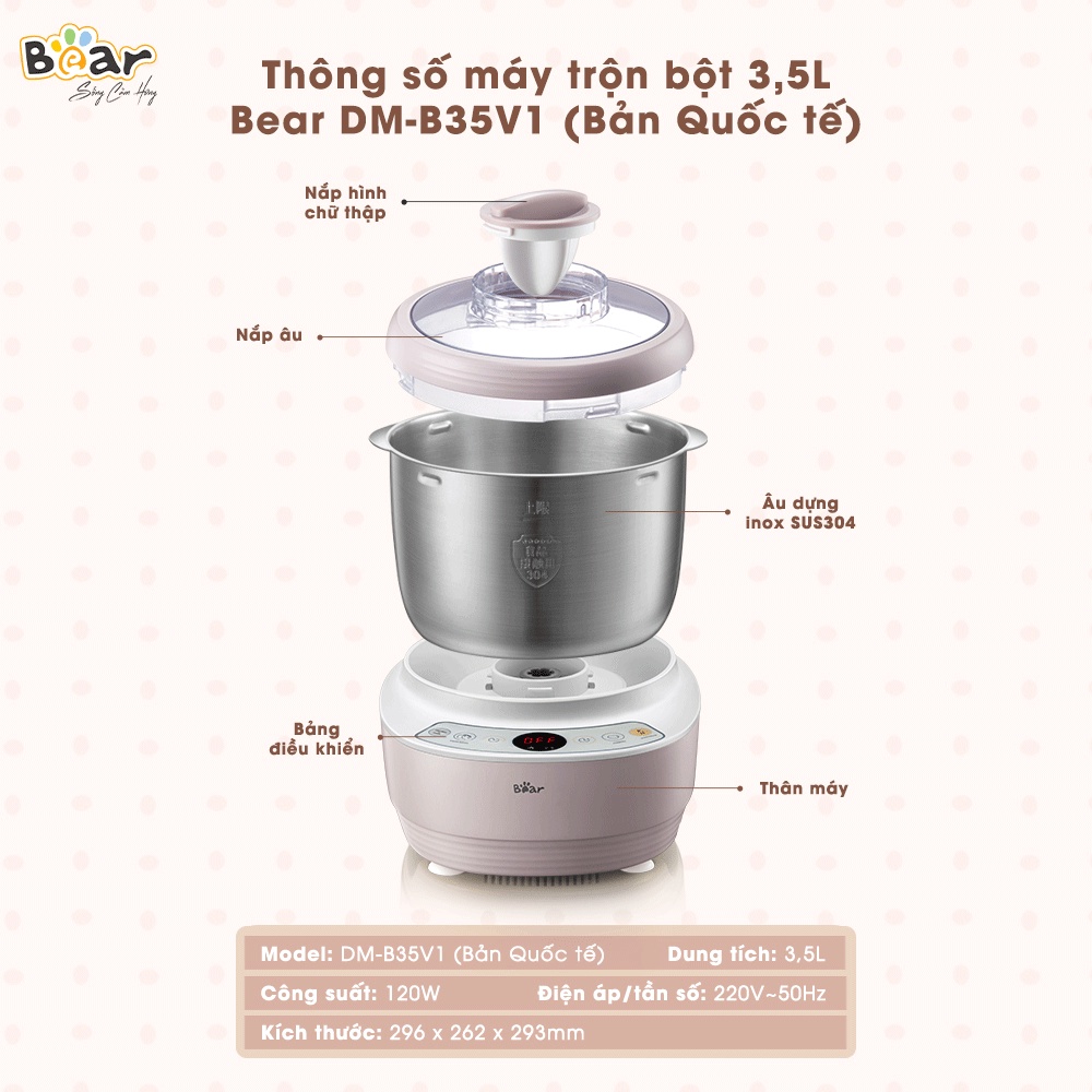 Máy Nhồi Trộn Bột Tự Động Bear Đa Năng Trộn Nhồi Ủ Bột Tự Động Dung Tích 3.5L, 5L, 7L- Himect