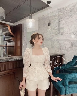 Áo ren tay bồng cúc ngọc ( ib hoặc note chọn sz )