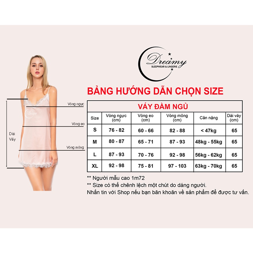 Váy ngủ sexy, váy ngủ 2 dây lụa mềm mịn quyến rũ , đồ ngủ sexy,đồ ngủ nữ  dáng suông phối ren cách điệu Dreamy VS03