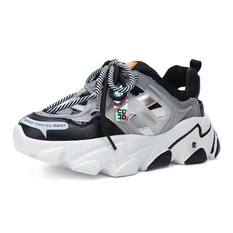 Giày Thể Thao Nữ, Giày Sneakers Chunky Thoáng Khí Hậu Sandal Độn Đế 5Cm Thời Trang Sang Chảnh Màu Đen Trắng | BigBuy360 - bigbuy360.vn