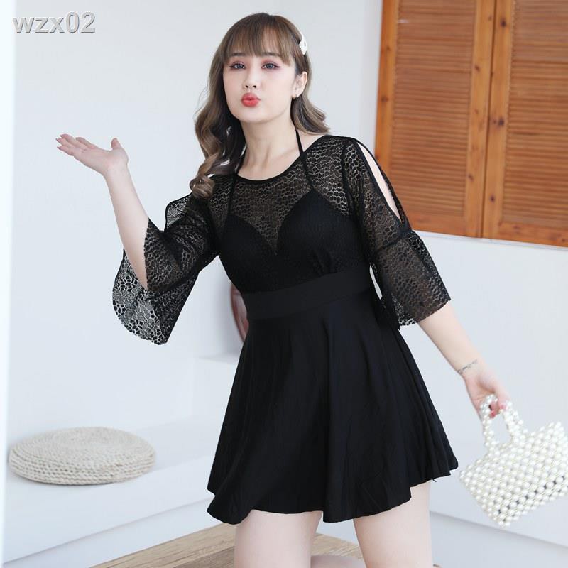 Áo tắm chị béo nữ rộng rãi viền ren một mảnh để che bụng váy bơi giảm | BigBuy360 - bigbuy360.vn