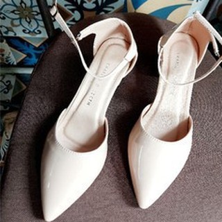 Giày cao gót mũi nhọn phối dây hở gót da bóng đế 5cm A14