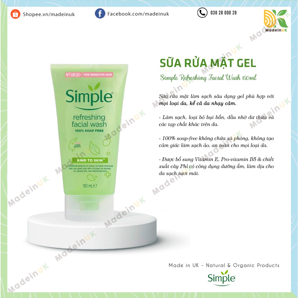 Sữa rửa mặt Simple Kind To Skin Refreshing Facial Wash 150ml