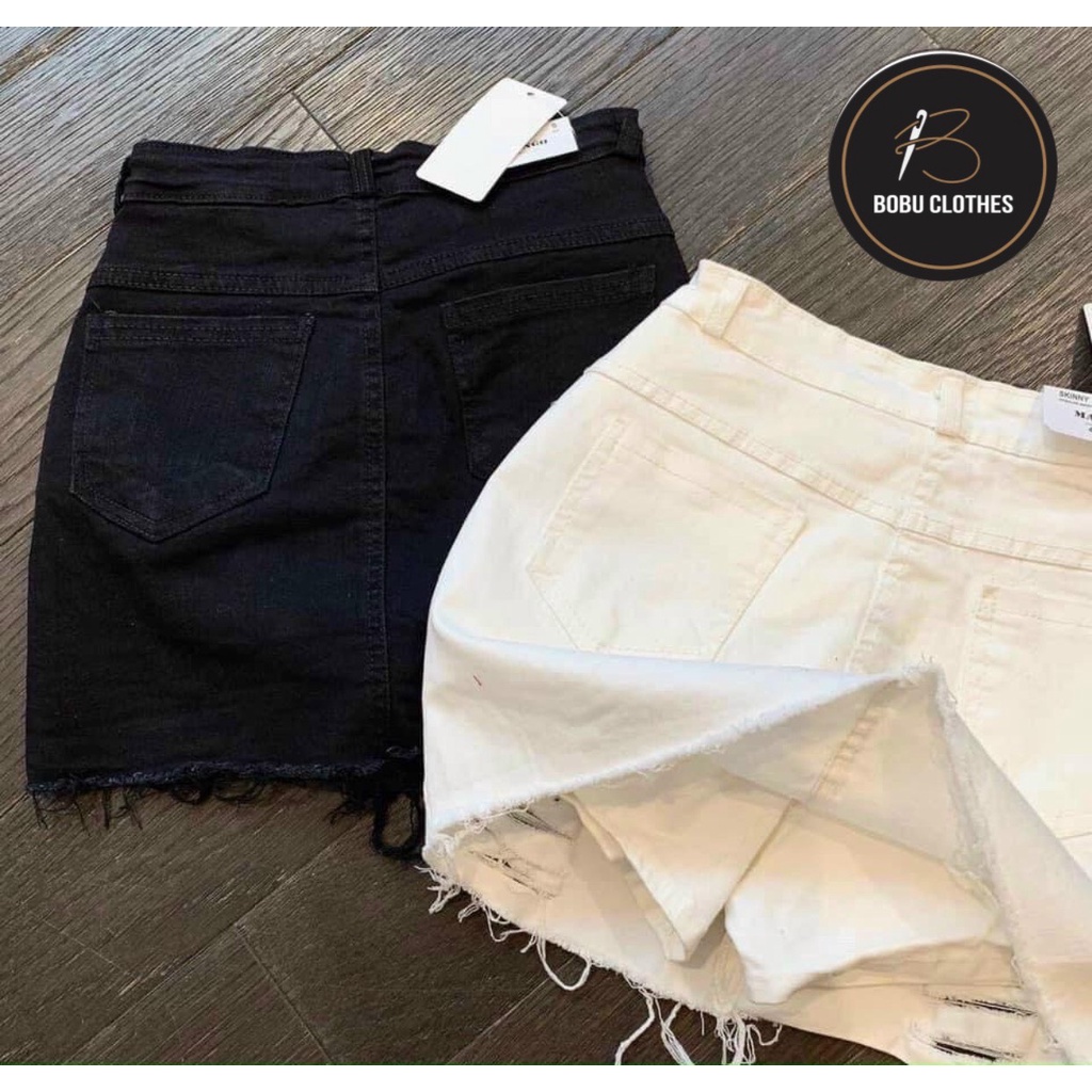 [Xả hàng] Chân váy Kaki rách- Bobu shop - Chất hàng loại 1 - đủ sz SML- đơn giản dễ mặc - có lót trong - 2 màu trắng đen