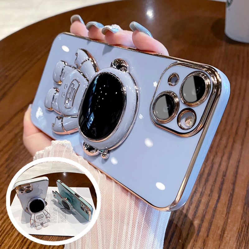 Ốp Điện Thoại Silicon Mềm Chống Sốc Có Giá Đỡ Hình Phi Hành Gia Mạ Viền Sang Trọng Cho iPhone 14 13 12 11 Pro Max