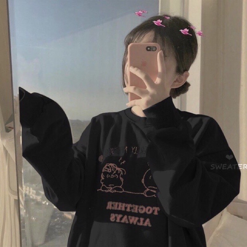 Áo sweater dài tay ulzzang siêu xinh 3 xám, đen, trắng
