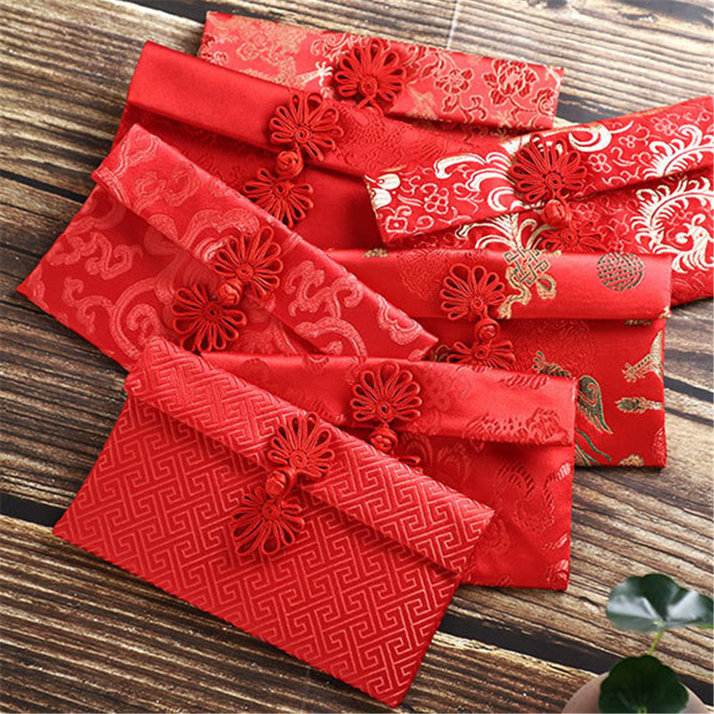 [COD] New Year Chinese Style Cloth Embroidered Jade Knot Vertical Red Envelope