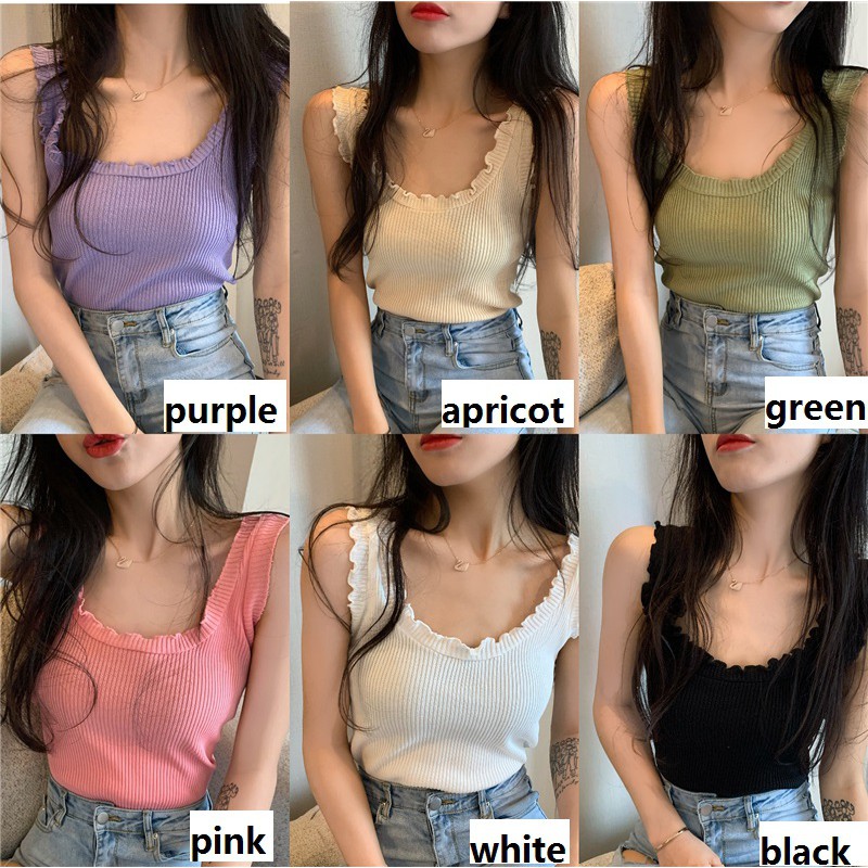 Áo Dệt Kim Sát Nách Màu Trơn Phối Bèo Nữ Tính