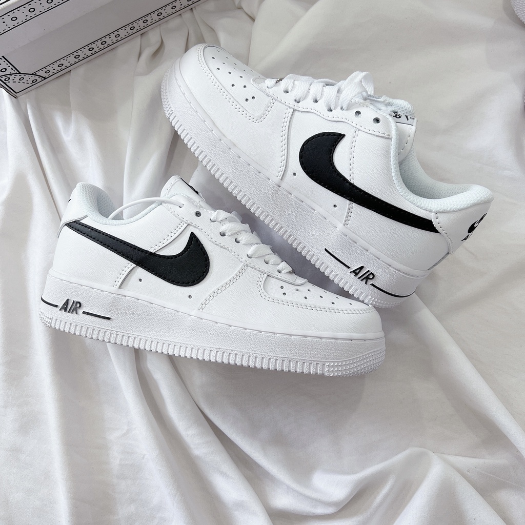 Giày Nike Air Force 1 Trắng Vệt Đen Cổ Thấp Thể Thao Nam Nữ Giày Sneaker AF1 Trắng Đế Cao Móc Đen Form Chuẩn G10