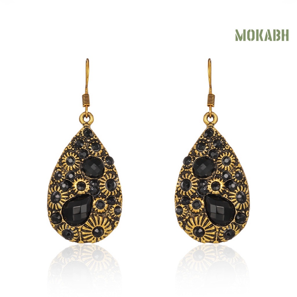 1 Đôi Bông Tai Đính Đá Hình Giọt Nước Phong Cách Dân Tộc Thời Trang