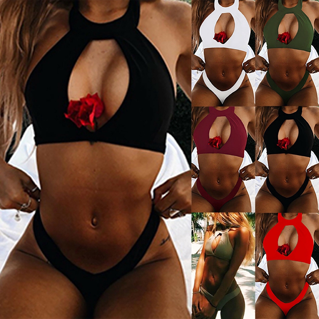 Bikini cổ cao màu trơn gợi cảm hợp thời trang