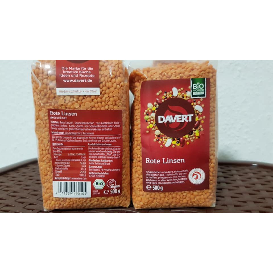 [DAVERT] ĐẬU LĂNG ĐỎ HỮU CƠ 500G