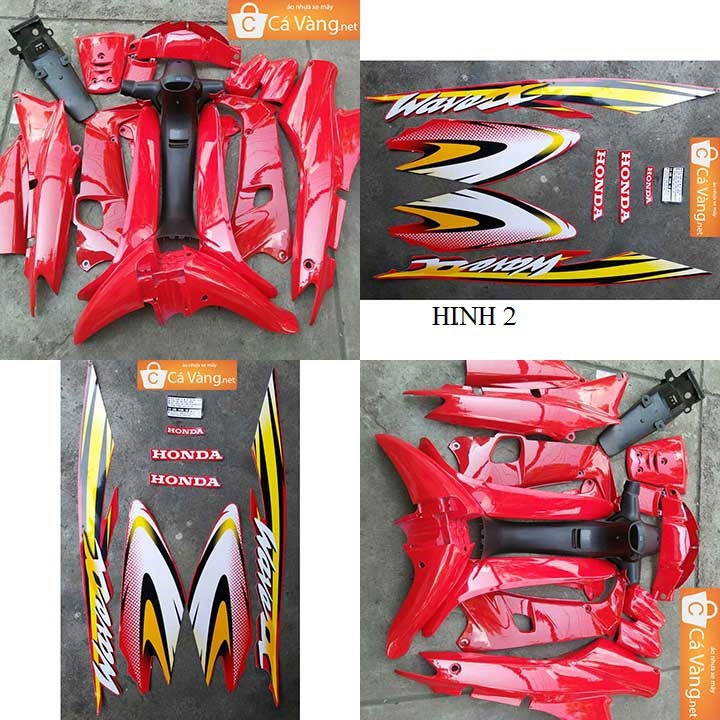 Bộ vỏ nhựa + Tem xe Wave A, Alpha 2002 NHỰA ABS GHI màu ĐỎ CỜ