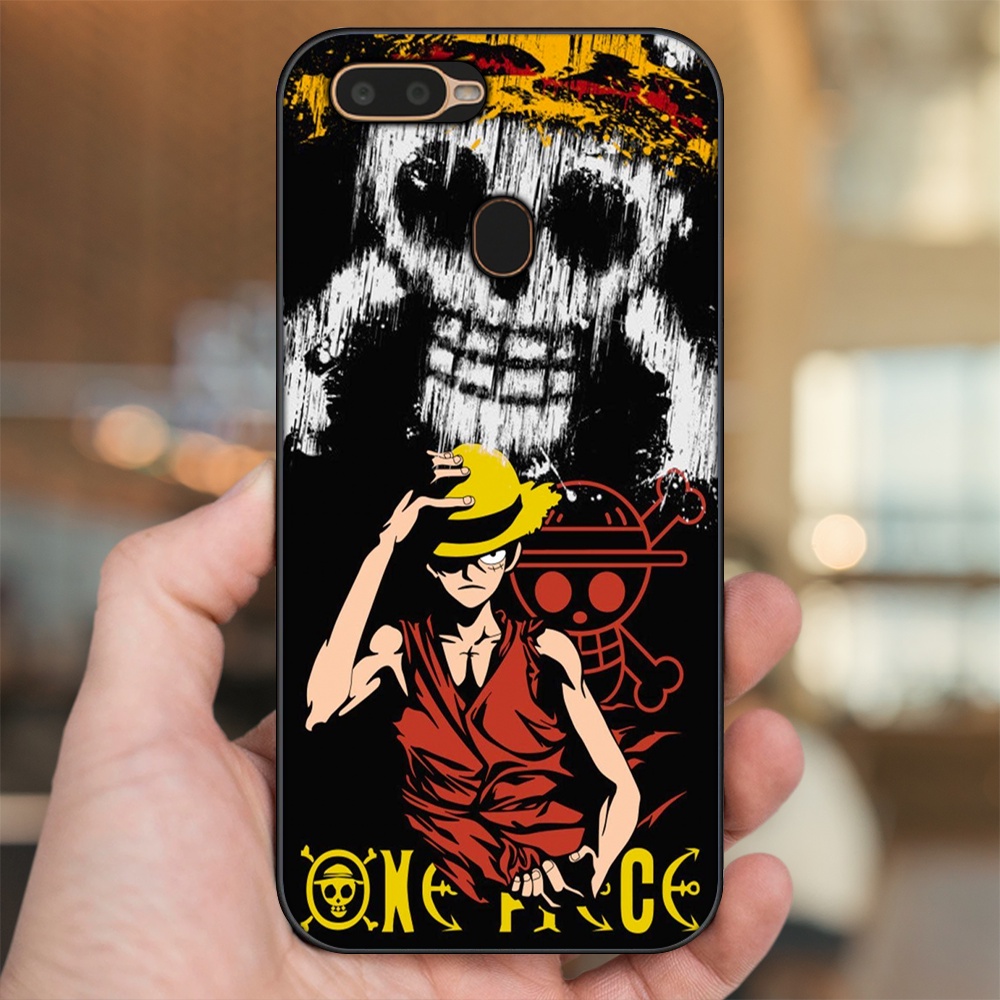 Ốp lưng Oppo A5S, A7, A12, F9 viền đen in hình Luffy One Piece