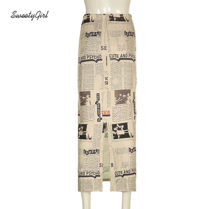 Chân Váy Midi Dáng Ôm In Chữ Thời Trang Cho Nữ
