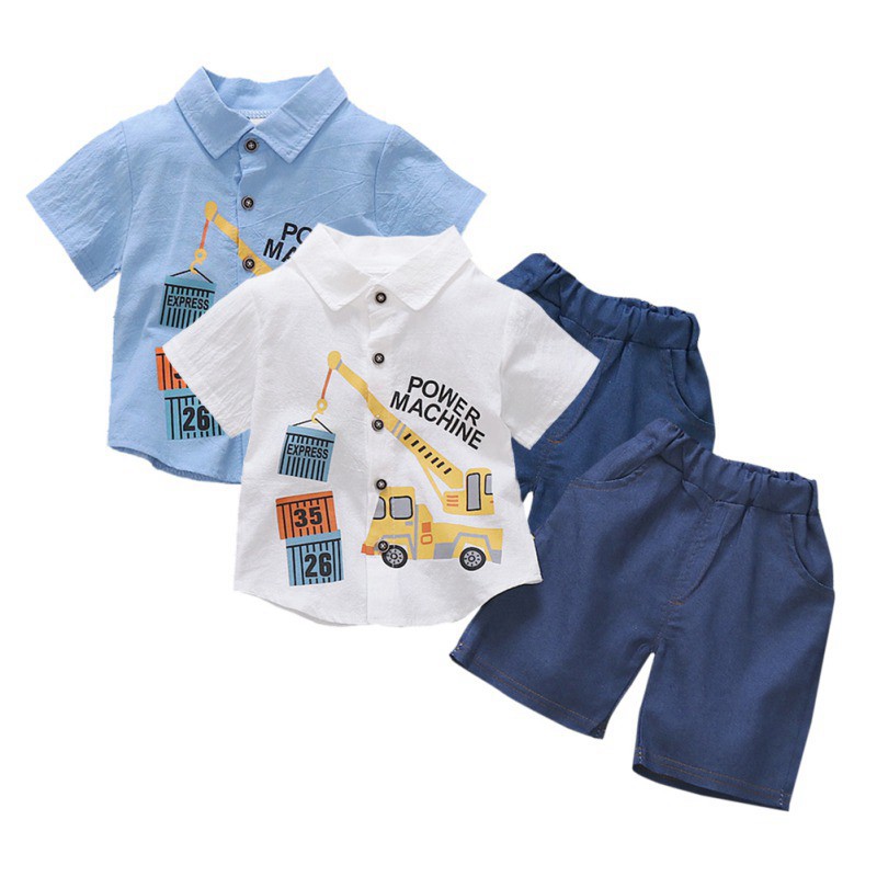 Set áo thun ngắn tay cổ tròn + Quần short đáng yêu cho bé trai