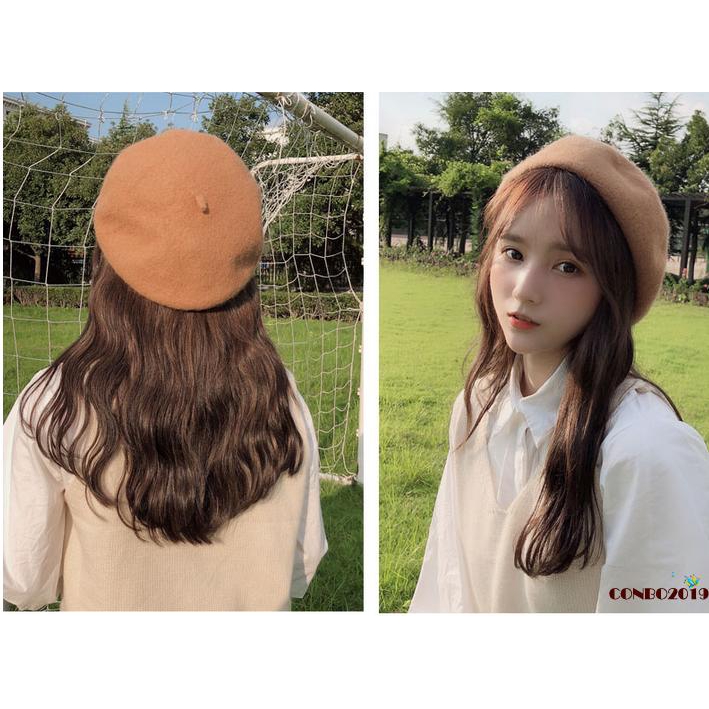 Mũ Beret vải nỉ ấm áp phong cách vintage cho nữ