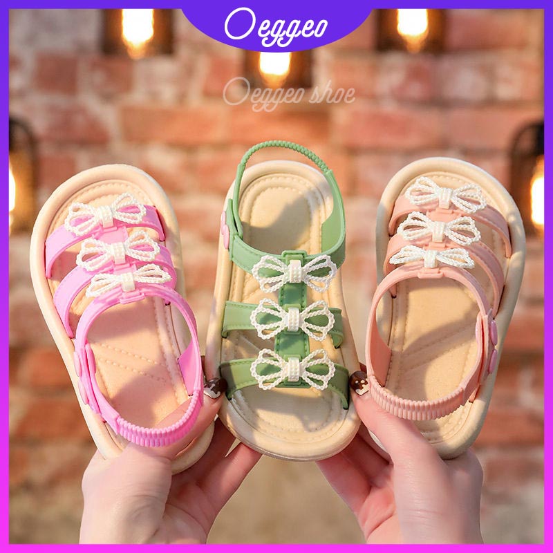 Oeggeo shop Xăng đan Đế Bằng Chống Thấm Nước Chống Trượt Có Khóa Cài Cho Bé Gái