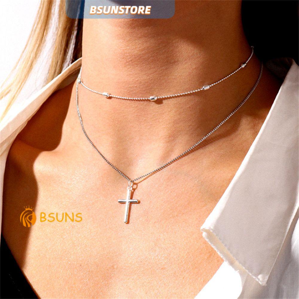 Vòng cổ choker nhiều lớp mặt hình chữ thập đính đá thời trang cho nữ