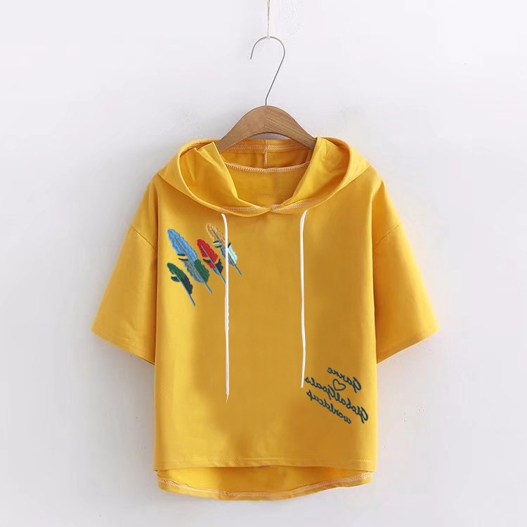 Áo Hoodie Tay Ngắn Dáng Rộng In Họa Tiết Thời Trang Mùa Hè Phong Cách Hàn Quốc Cho Nữ