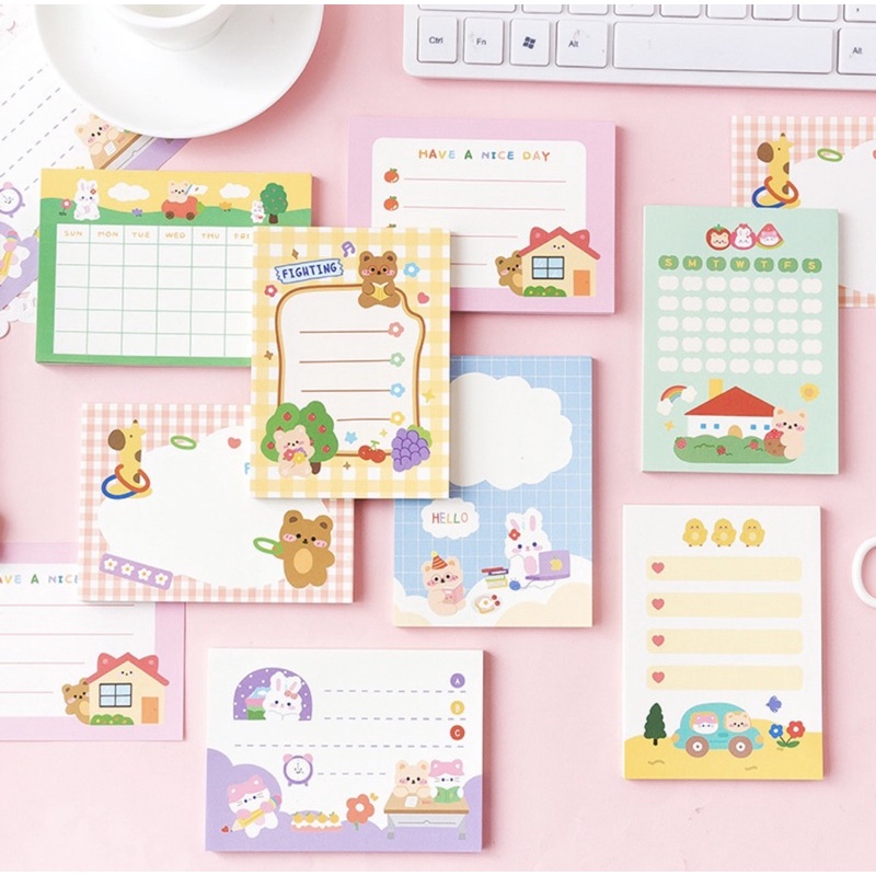 Giấy note cute/Giấy note 50 tờ ghi chú chủ đề gấu thỏ mèo dễ thương trang trí sổ bullet journal Hàn Quốc Tẻn Tẻn