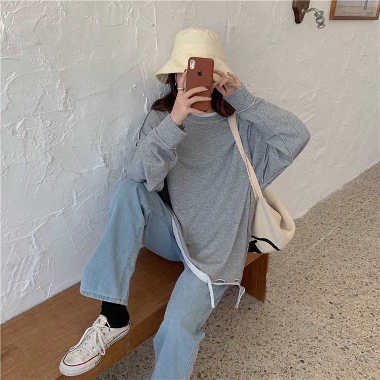 Áo sweater nữ form rộng dài rách vải nỉ quảng châu BST unisex ullzang 2021 Áo sweater nữ bigsize du lịch đi học hàn quốc | BigBuy360 - bigbuy360.vn