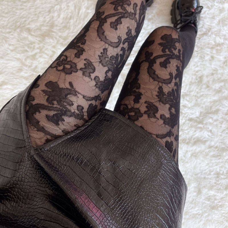 Quần tất lưới lưng cao in họa tiết hoa lá phong cách gothic cổ điển thời trang cho nữ