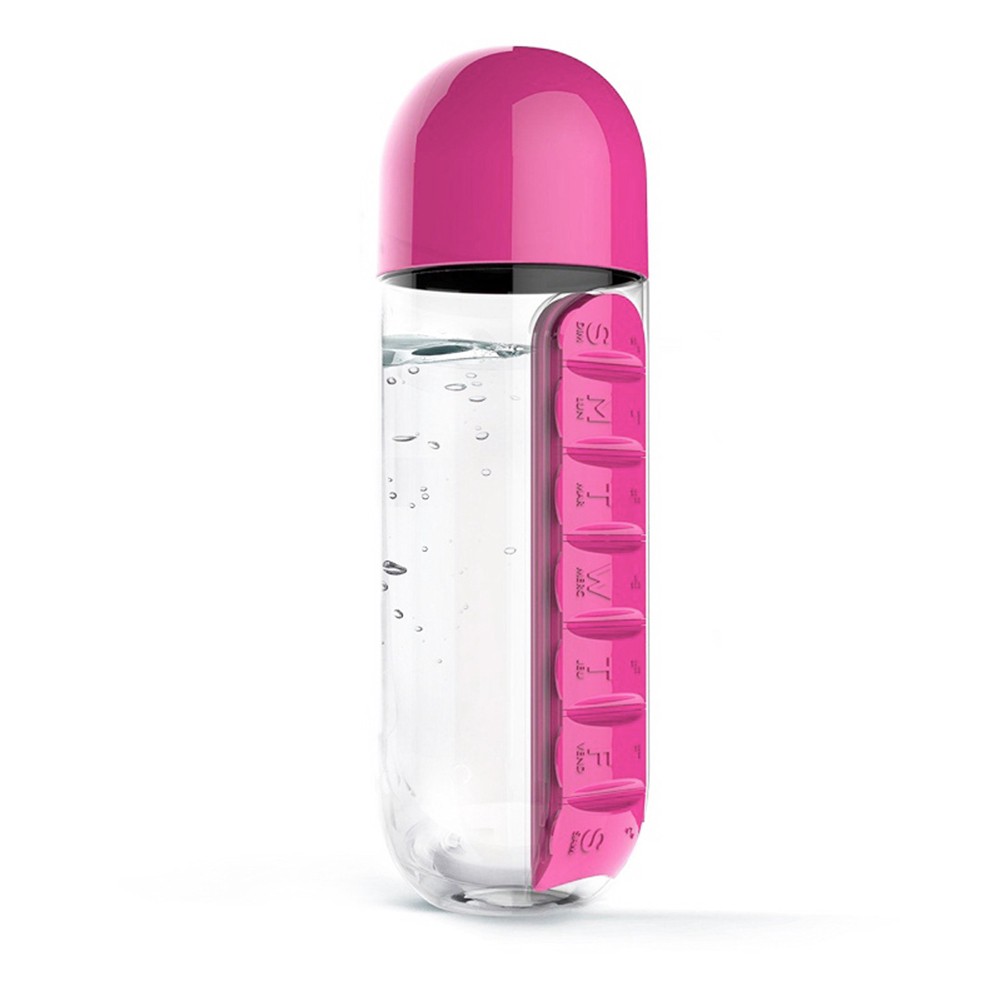 Bình nước xách tay 600ml tích hợp hộp đựng thuốc uống 7 ngày tiện lợi Q08