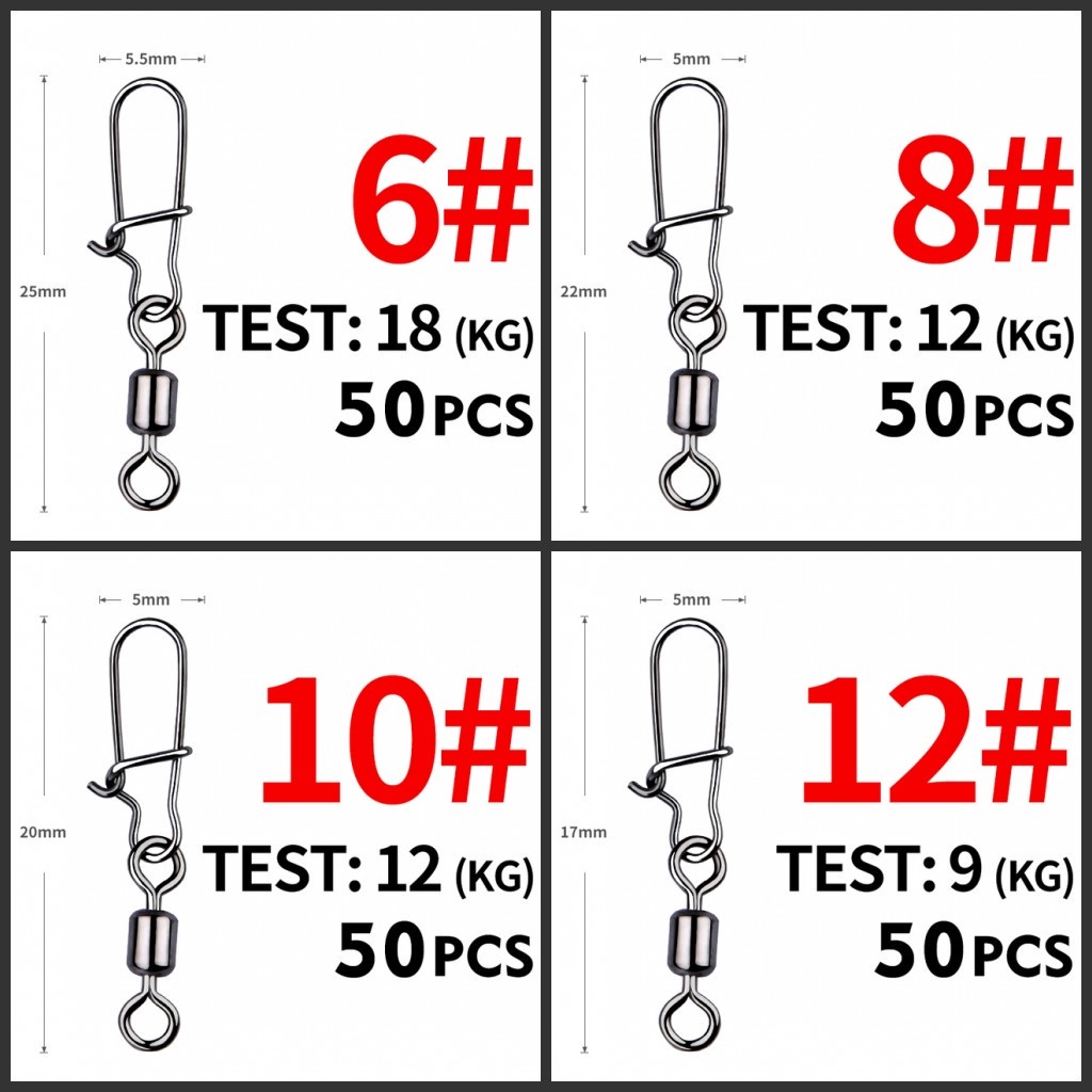 Bộ 50 Móc Câu Cá Số 6 Bằng Thép Không Gỉ # / 8 # / 10 # / 12 #