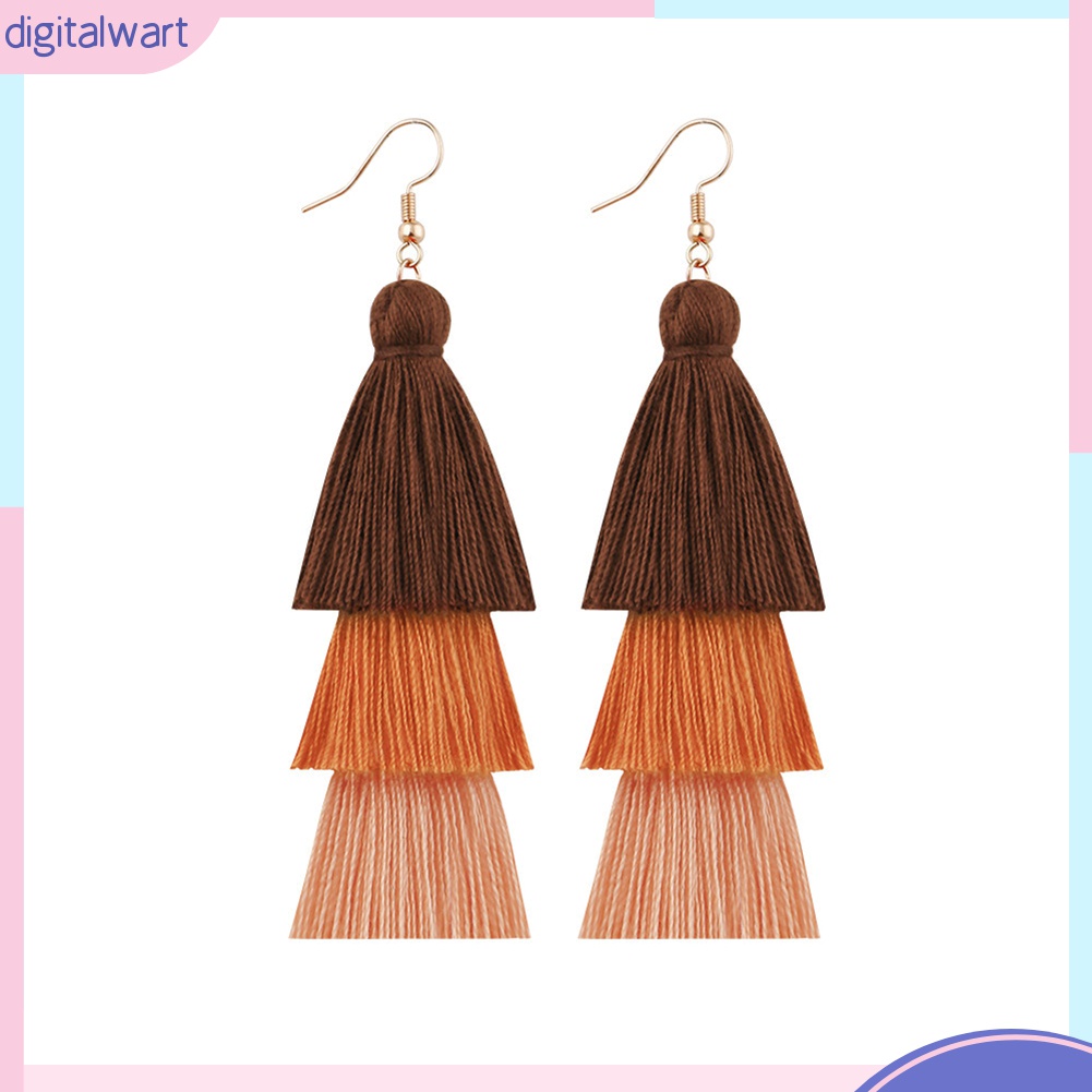 Bông Tai Dáng Dài Phối Tua Rua Nhiều Tầng Phong Cách Bohemian