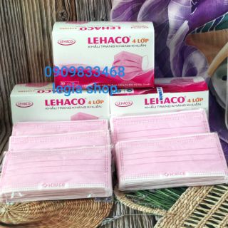 Khẩu trang y tế Lehaco 4 lớp màu Hồng  giấy kháng khuẩn/ hộp 50 cái