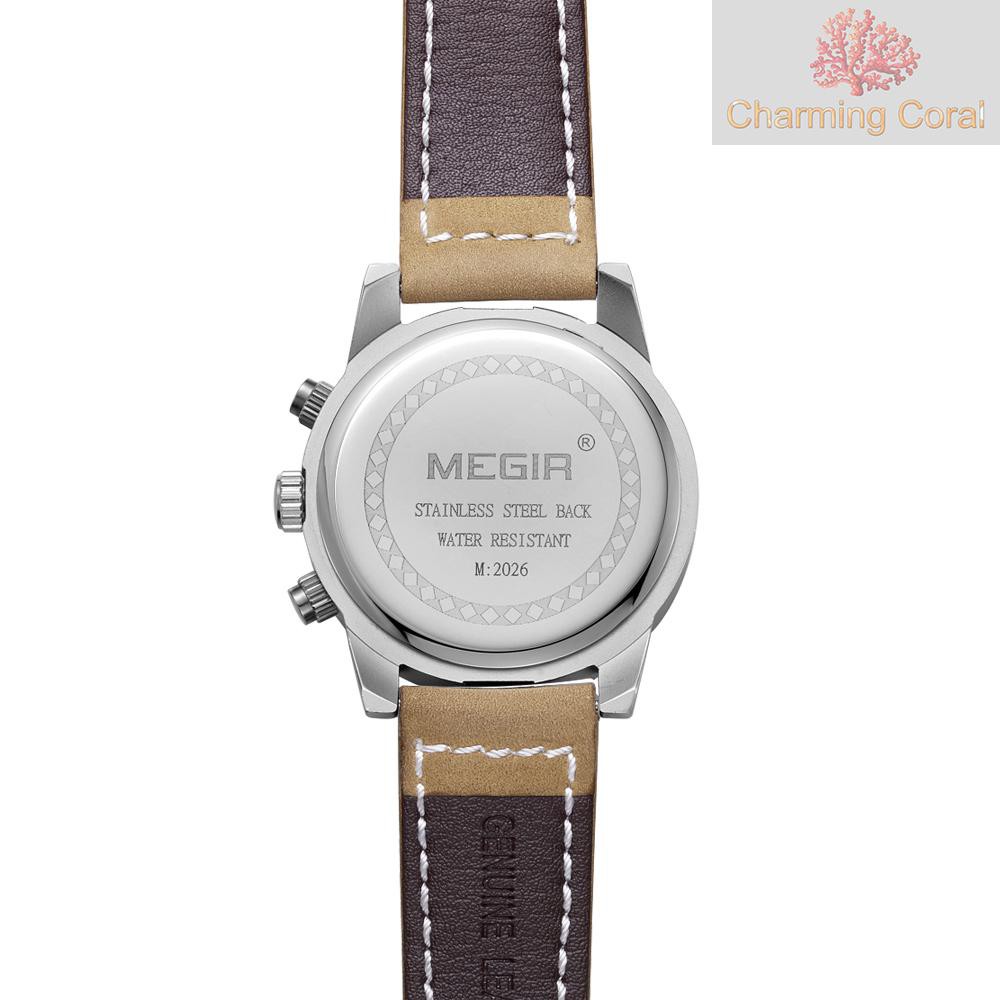 CTOY MEGIR Classic Well Made Soft Genuine Leather Analog Quartz Wristwatch 3ATM Water Resistant Man Watch with Sub-dial