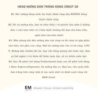Miếng dán trắng răng Crest 3D White Professional 1 Hour Supreme