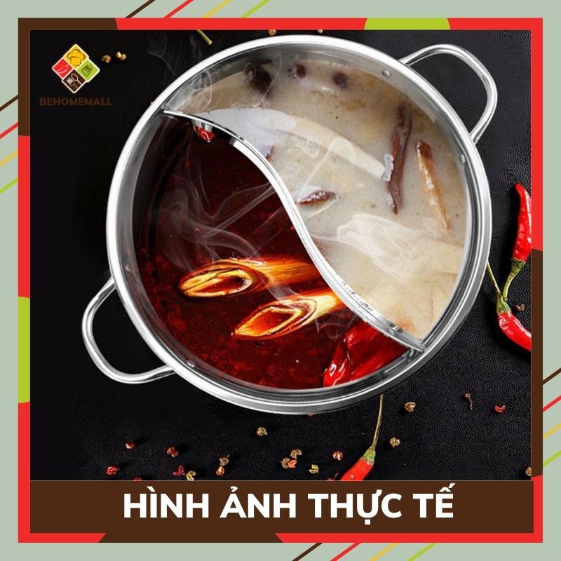 Bộ nồi lẩu 2 ngăn BEHOMEMALL inox 201 kèm bộ bát đũa và muôi múc cao cấp