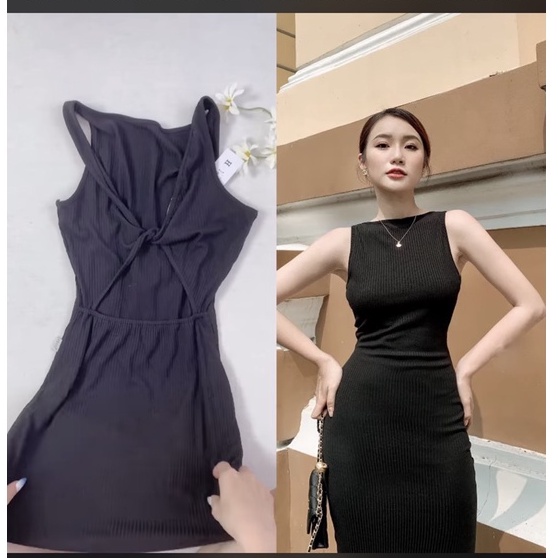Váy xoắn lưng cổ ngang sát nách thanh lịch